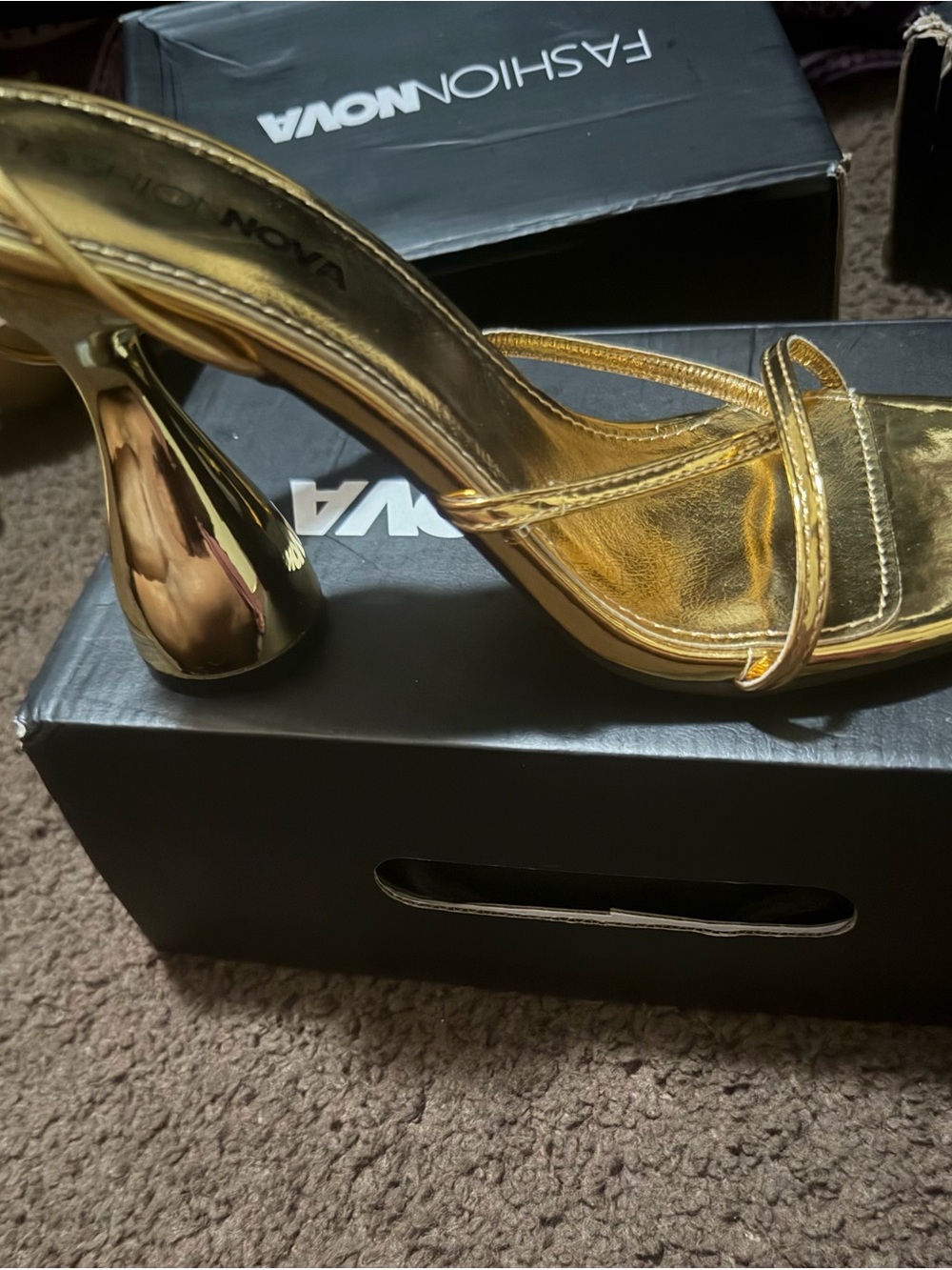 Fashion Nova Metallic Gold Sculpted Heel Sandals